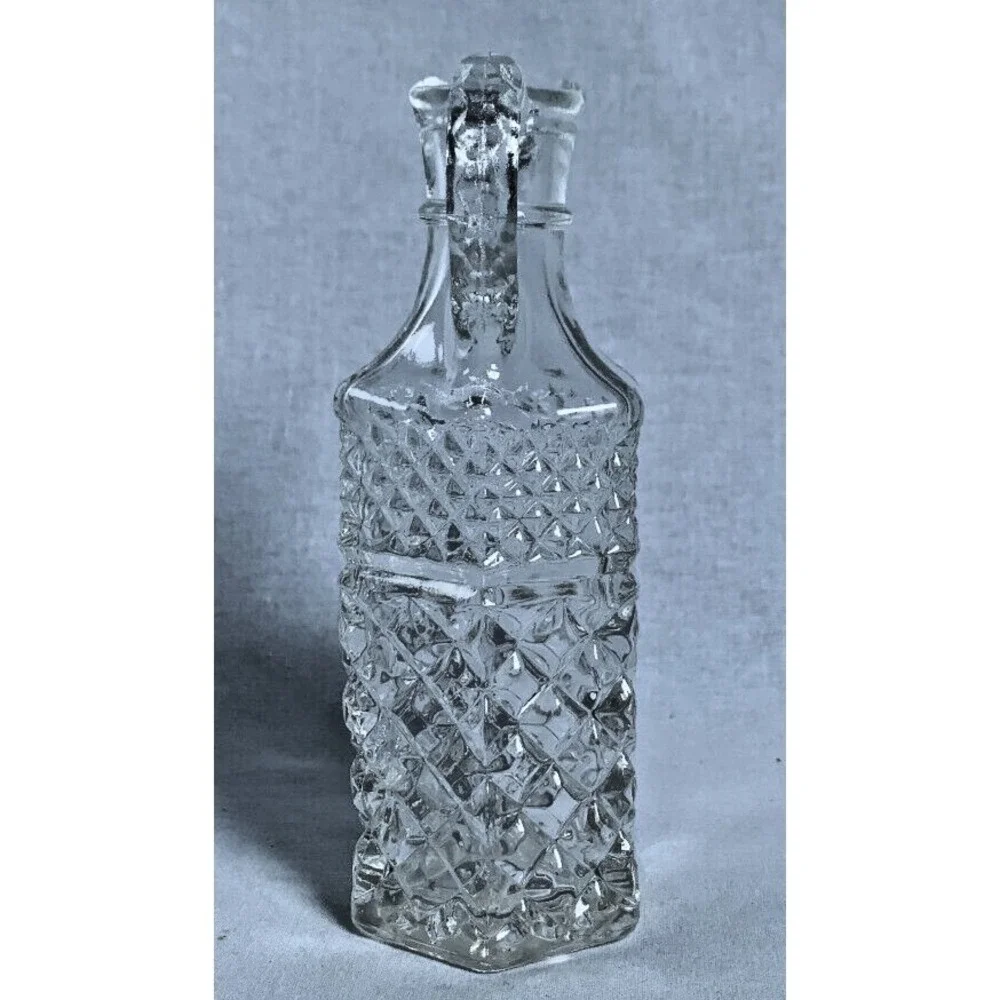Vintage Pyrex Glass Decanter Cruet Diamond Pattern Oil Vinegar Stopper